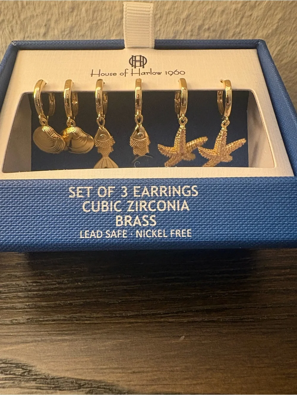 NEW House of Harlow 1960 gold nautical charm earring set.
